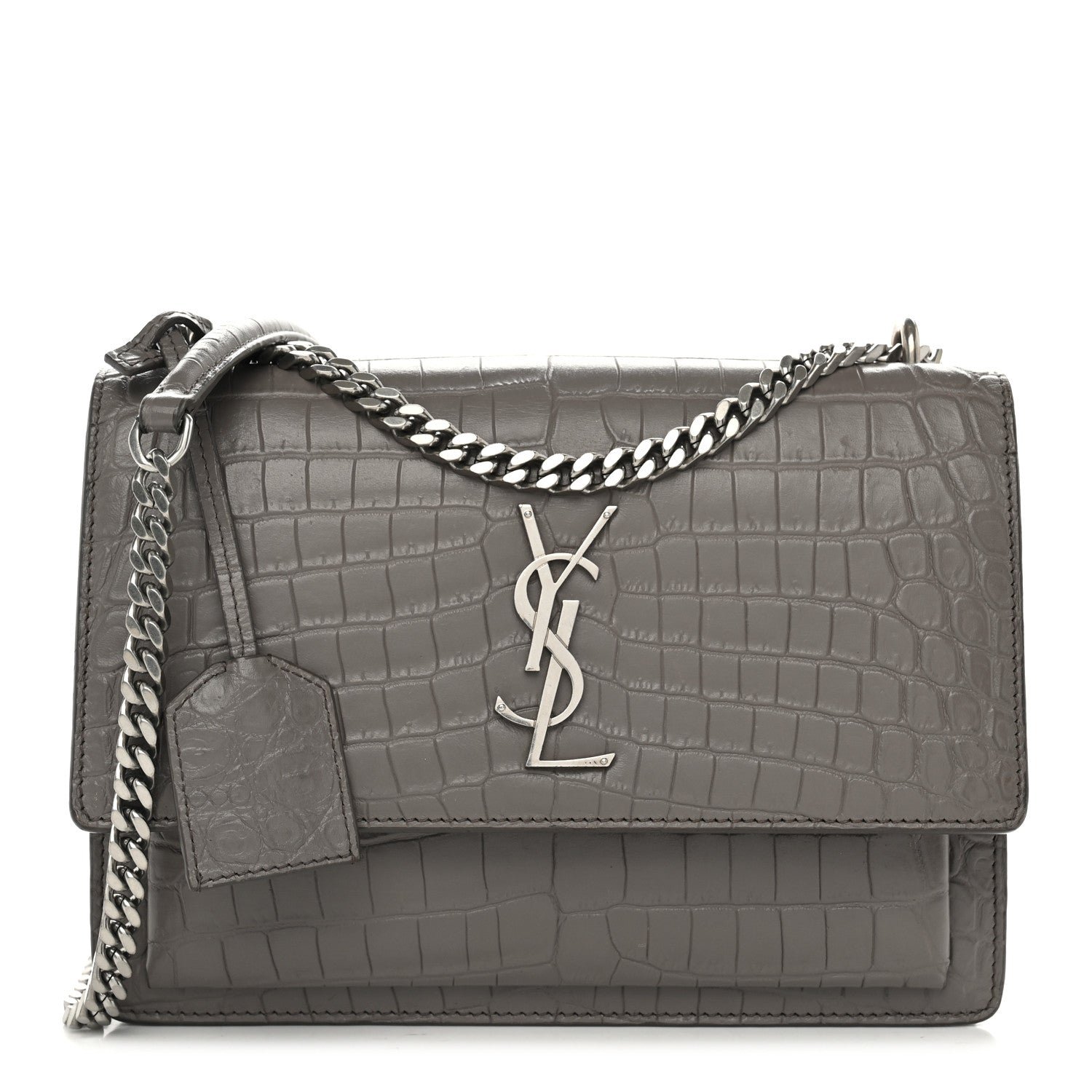 Saint Laurent Calfskin Crocodile Embossed Medium Monogram Sunset Fog