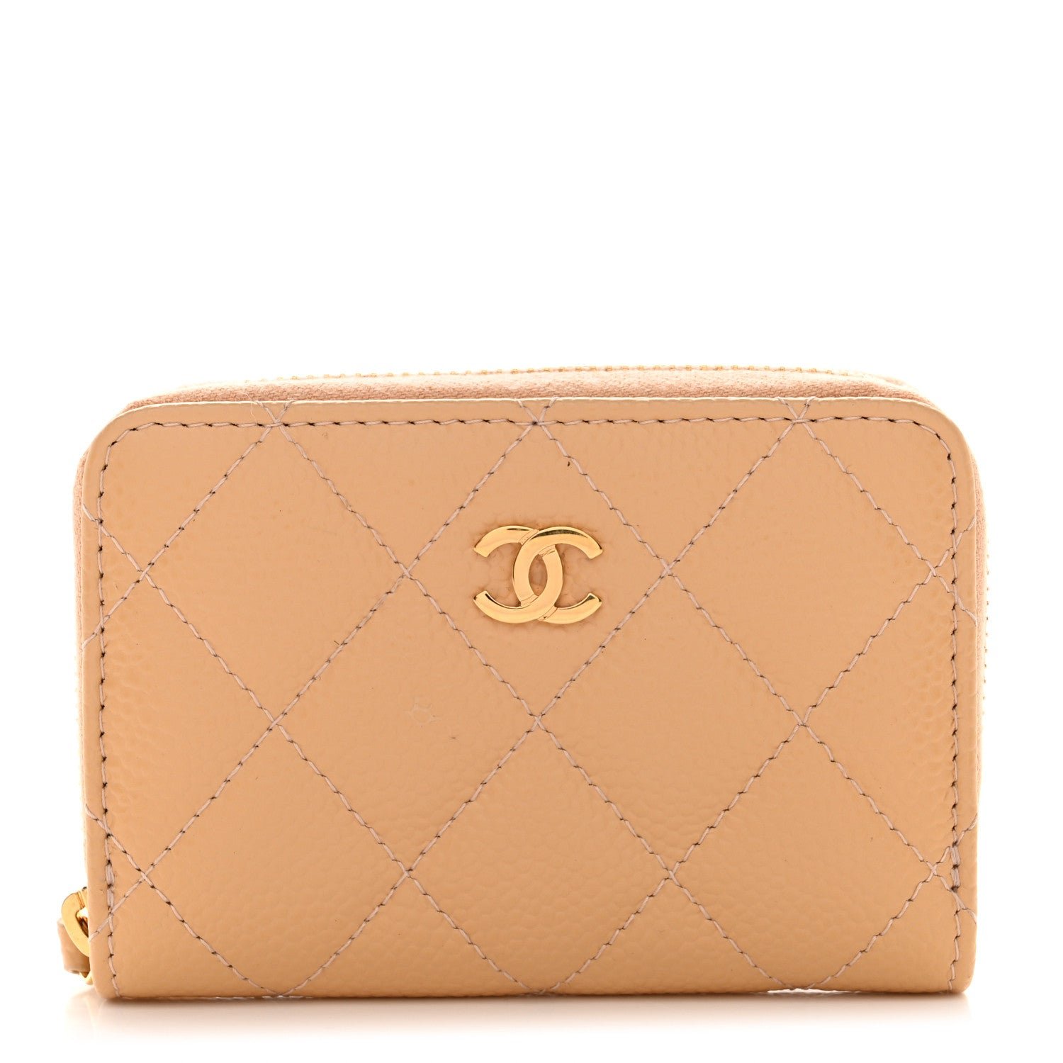 Chanel Caviar Quilted Zip Around Coin Purse Beige