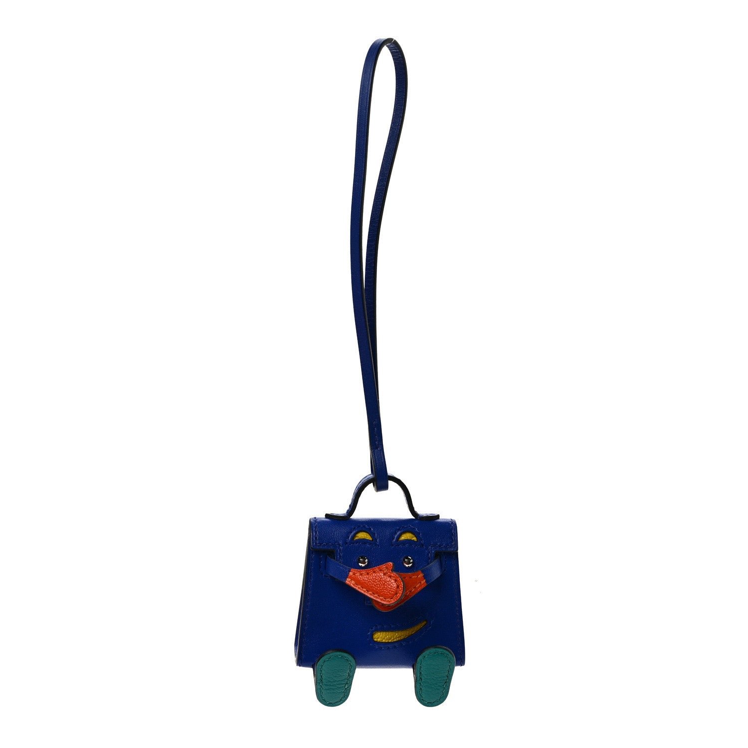 Hermes Tadelakt Chevre Mysore Kelly Quelle Idole Bag Charm Bleu Electrique Feu