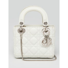 Christian Dior White Cannage Quilted Lambskin Leather Mini Lady Dior Bag