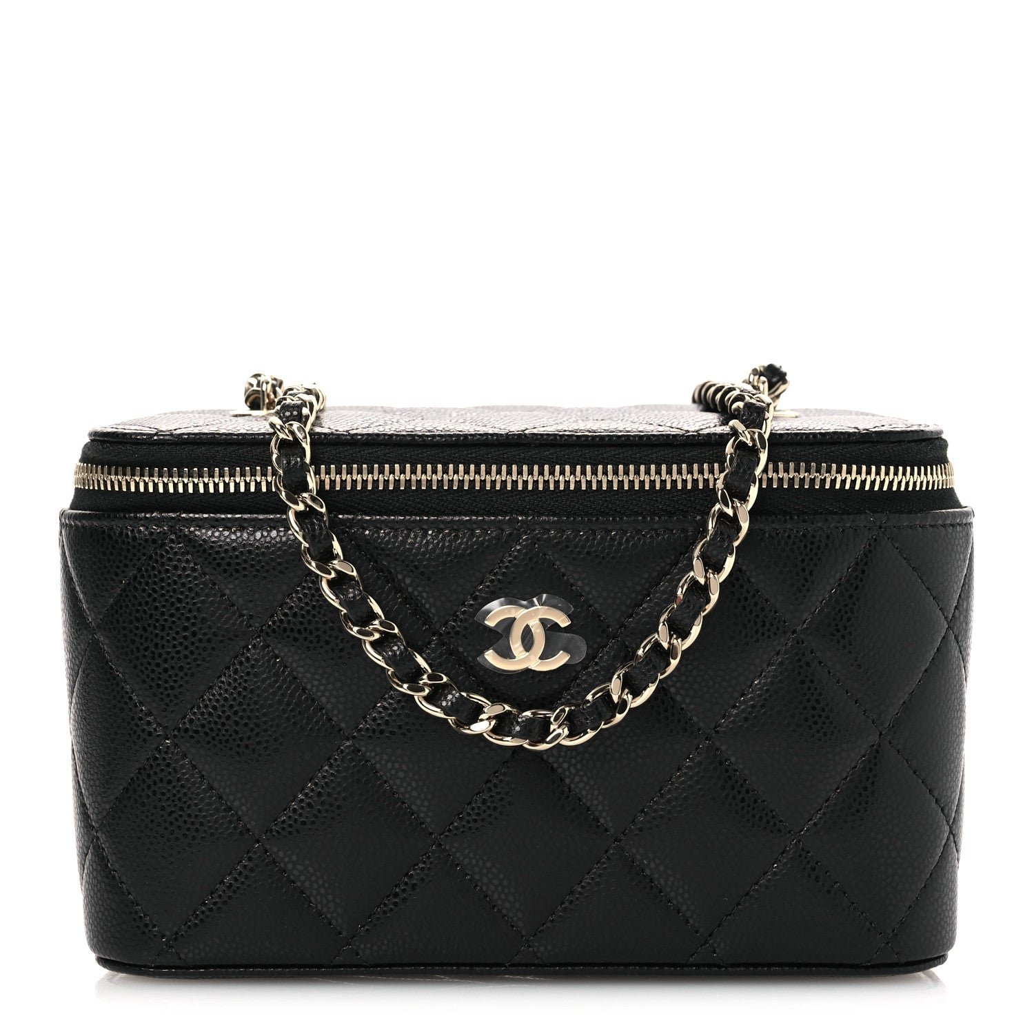 Chanel Caviar Quilted Small Vanity Case With Chain Black Black