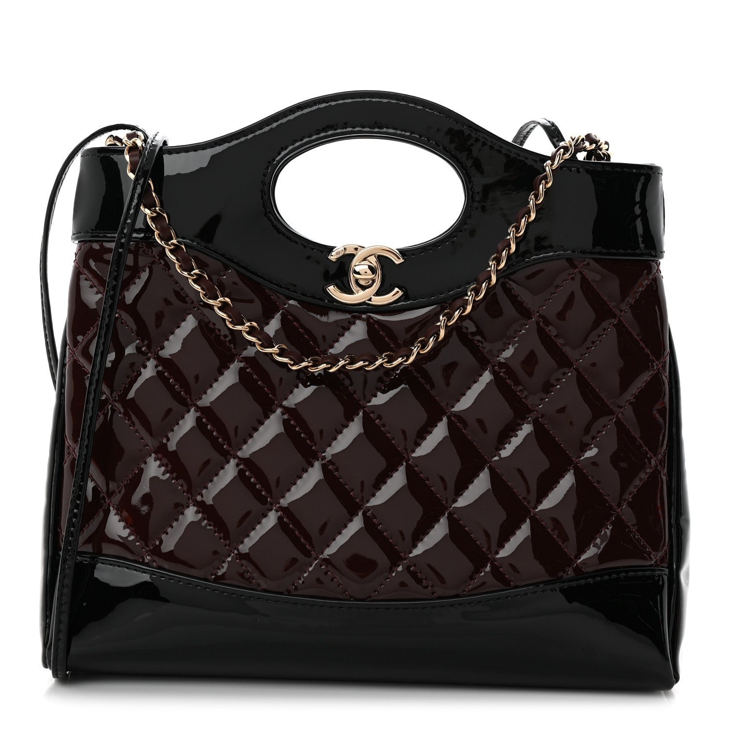 Chanel Patent Calfskin Quilted Mini 31 Shopping Bag Burgundy Black