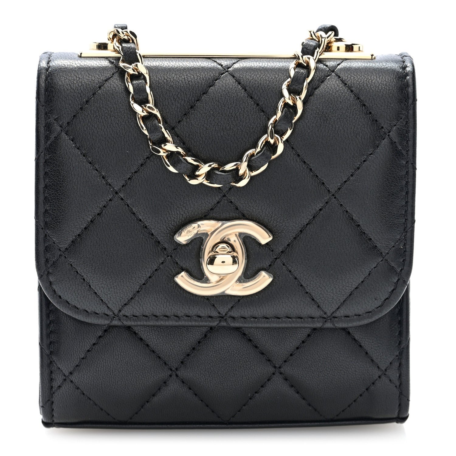 Chanel Lambskin Quilted Mini Trendy CC Clutch With Chain Black