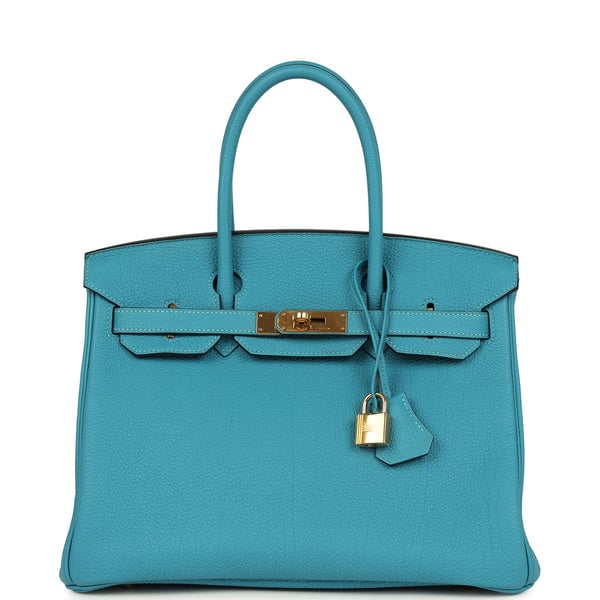 Hermes Pre-owned Hermes Birkin 30 Turquoise Togo Gold Hardware