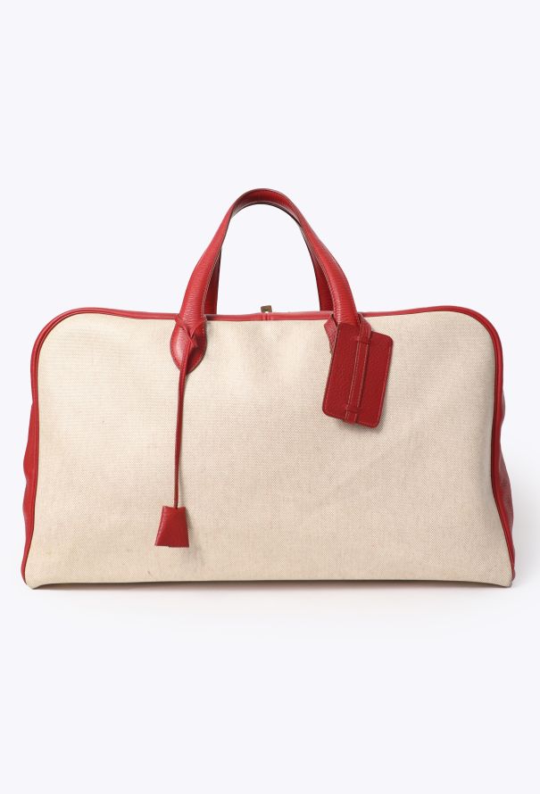 Hermes Vintage Toile H & Taurillon Clémence Victoria 50