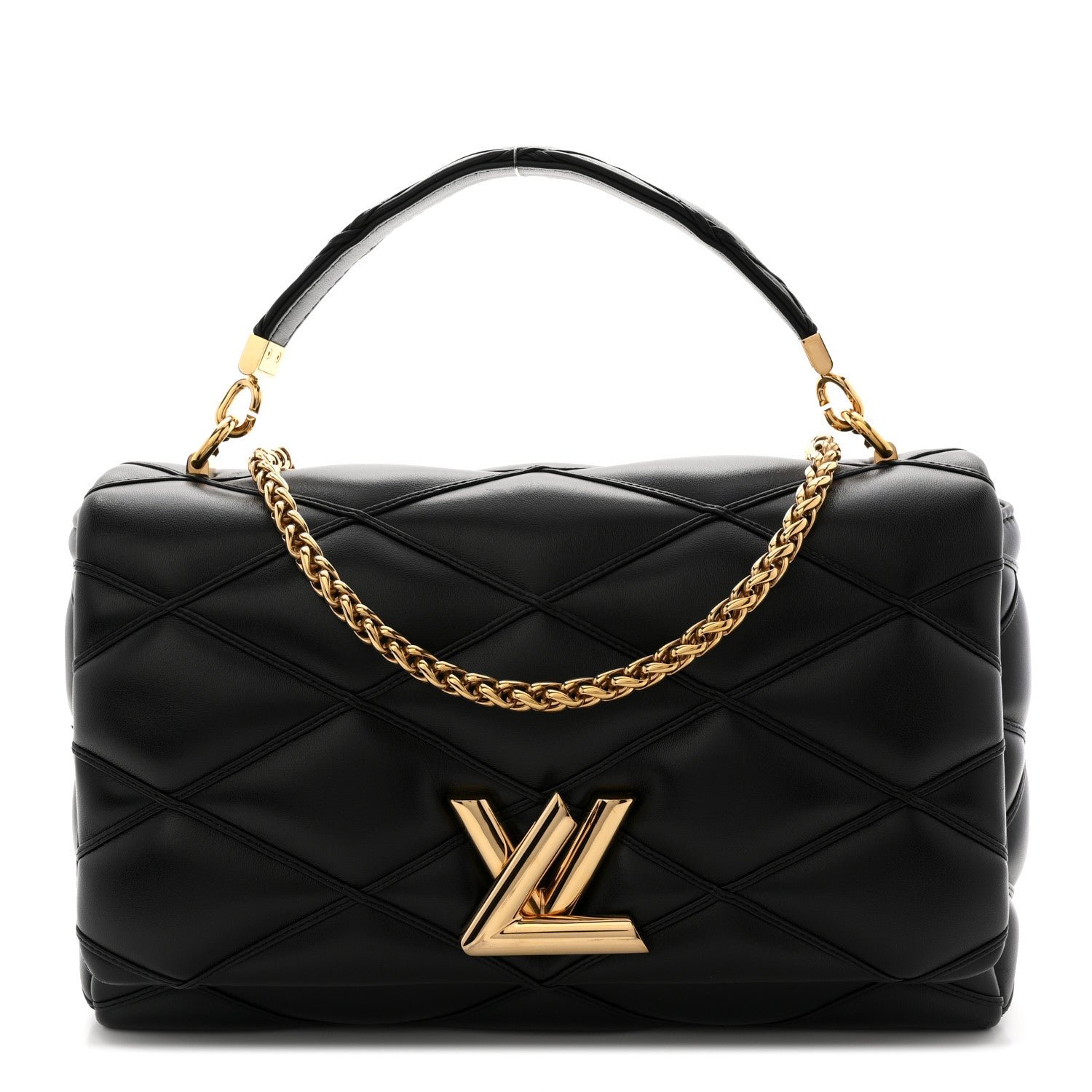 Louis Vuitton Lambskin Malletage Top Handle GO-14 GM Black