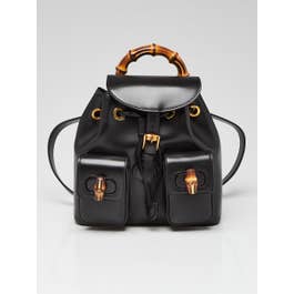 Gucci Black Smooth Leather Bamboo Handle Small Backpack Bag