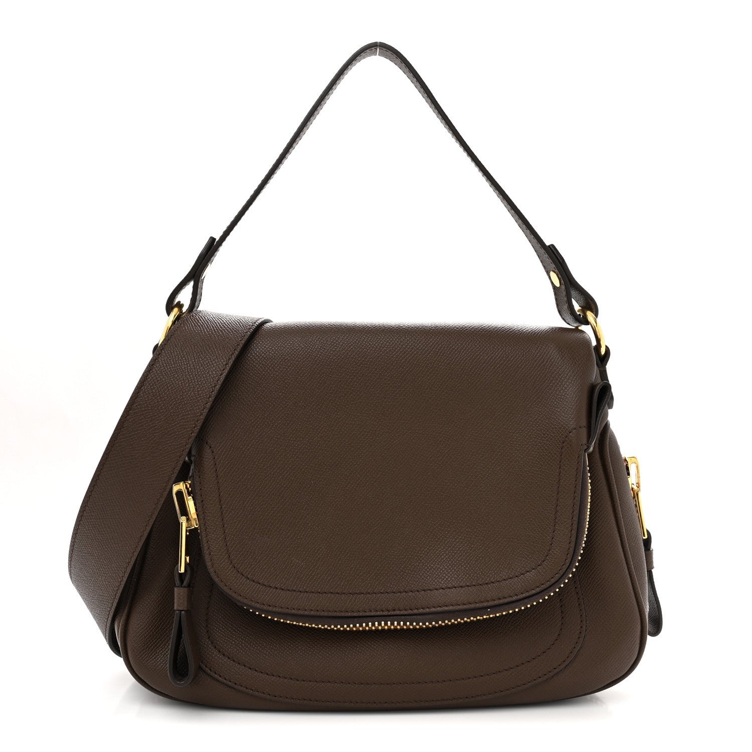 Tom Ford Grained Calfskin Medium Jennifer Crossbody Bag Brown