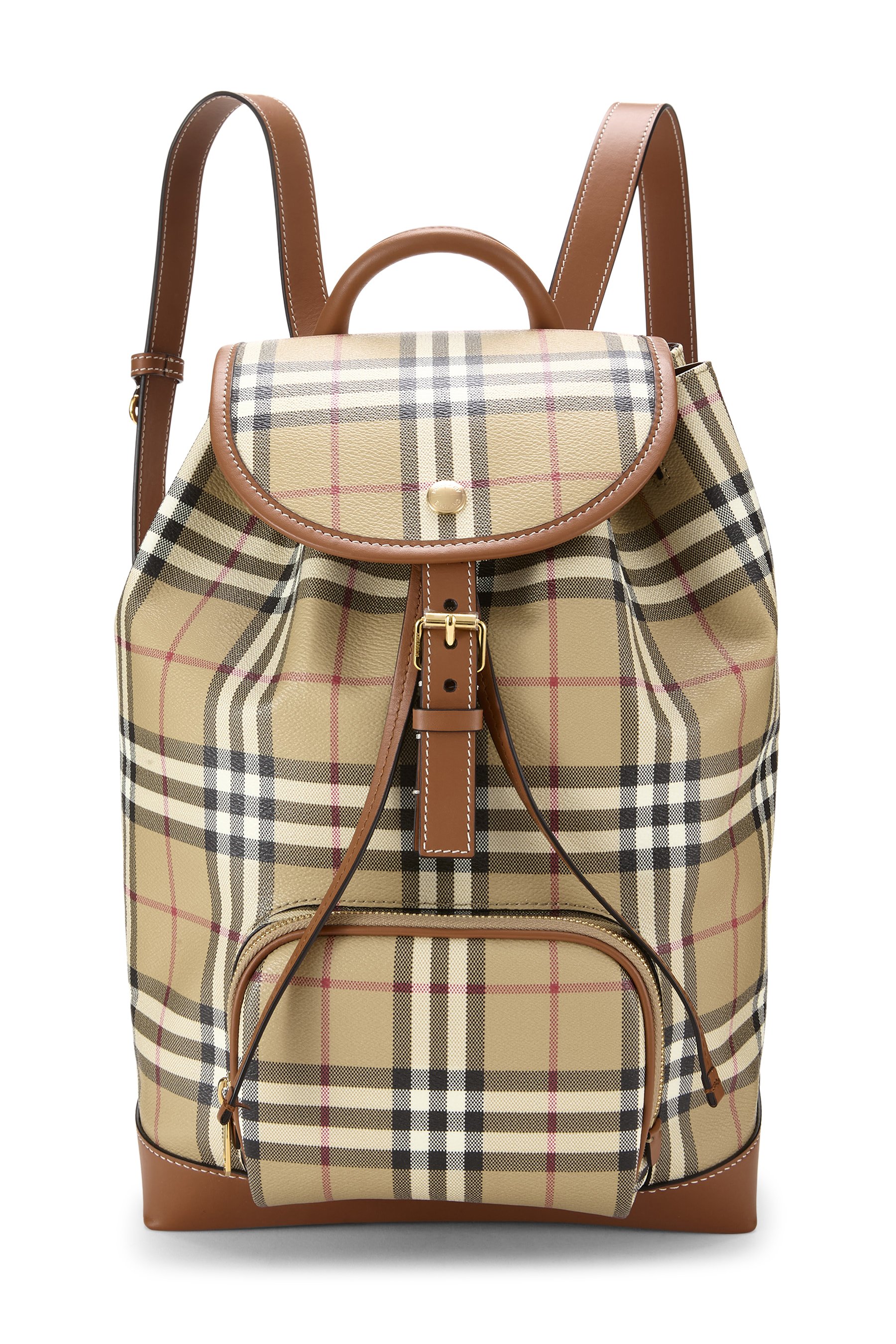 Beige Coated Canvas Vintage Check Backpack