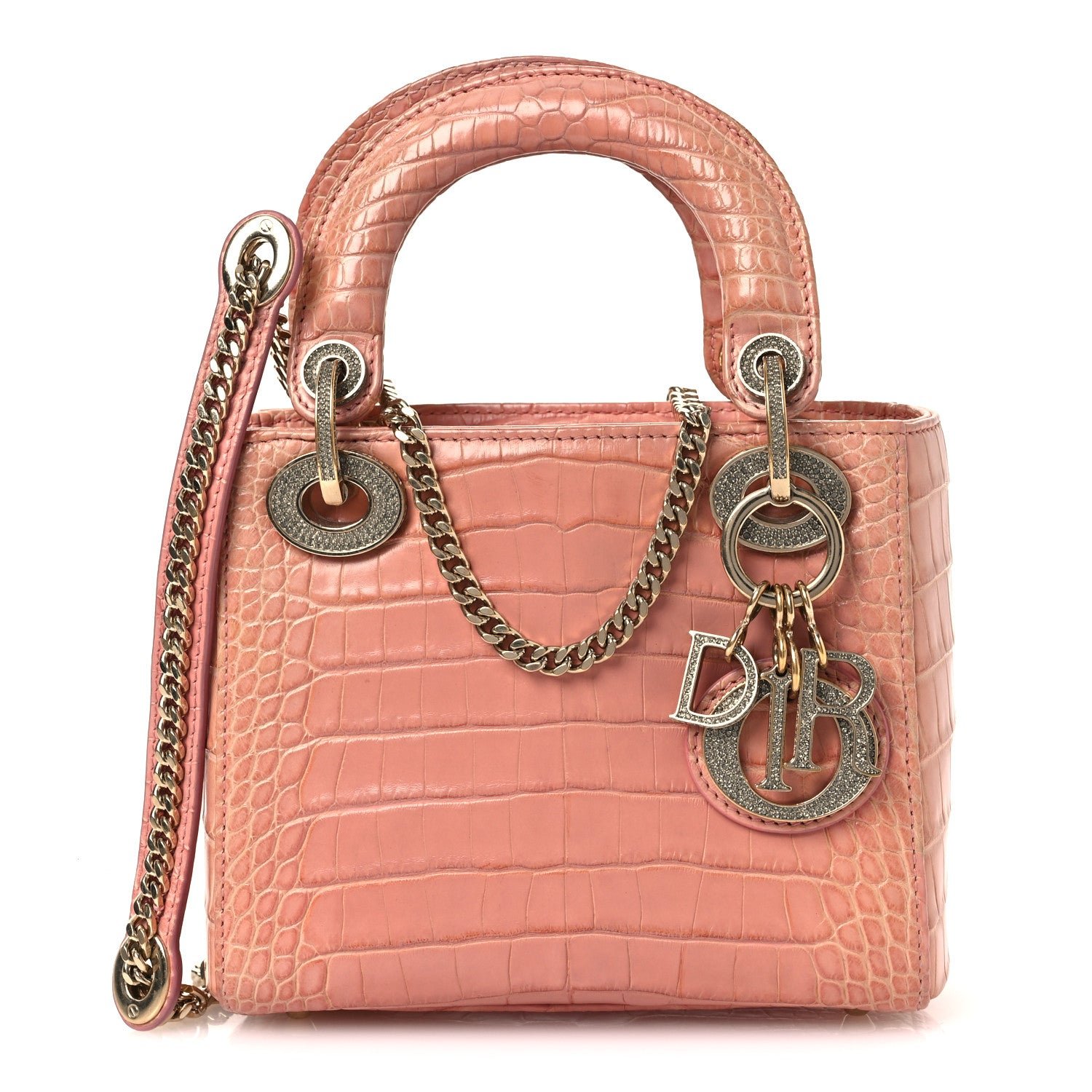 Christian Dior Alligator Crystal Mini Lady Dior Pink