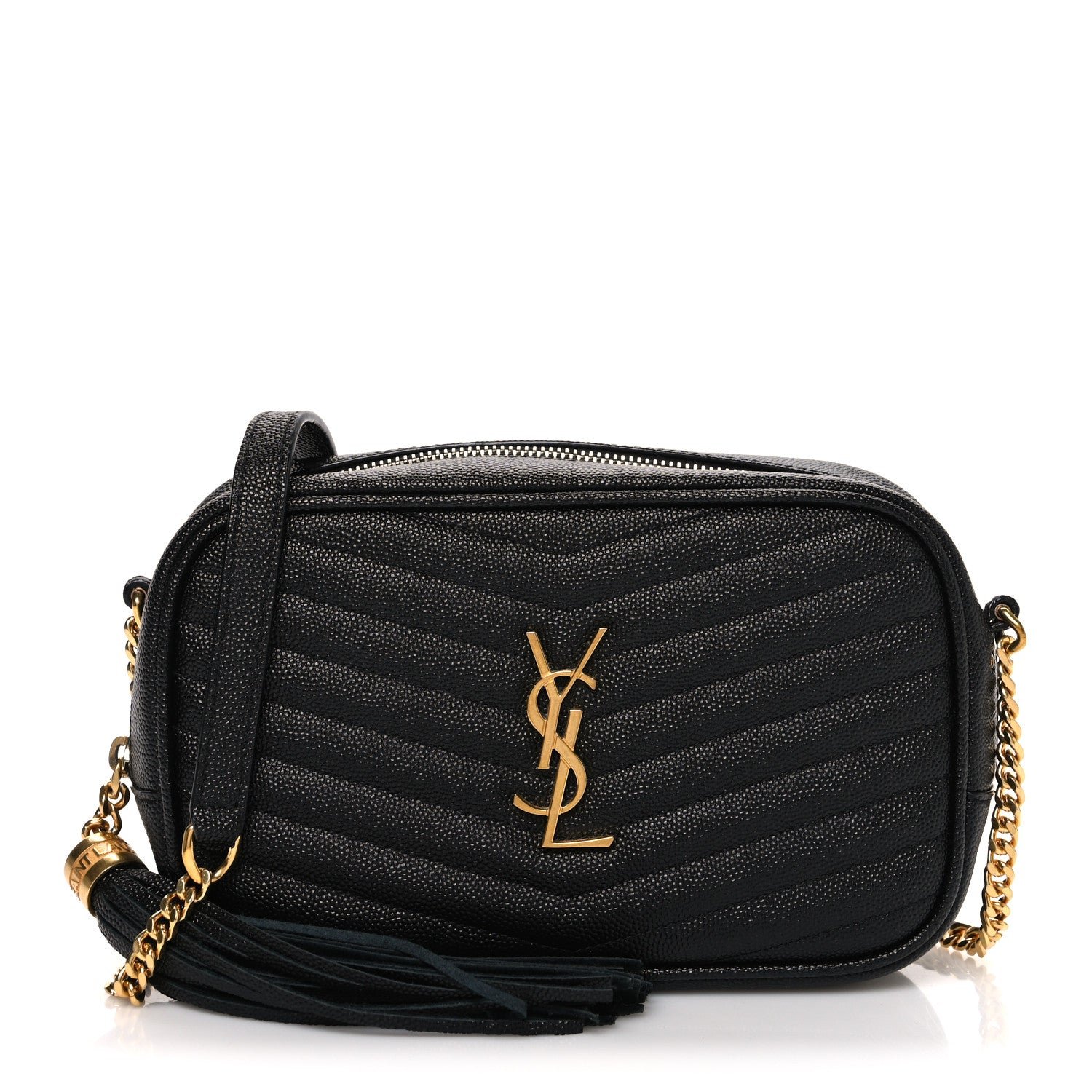 Saint Laurent Grain De Poudre Matelasse Monogram Mini Lou Camera Bag Black