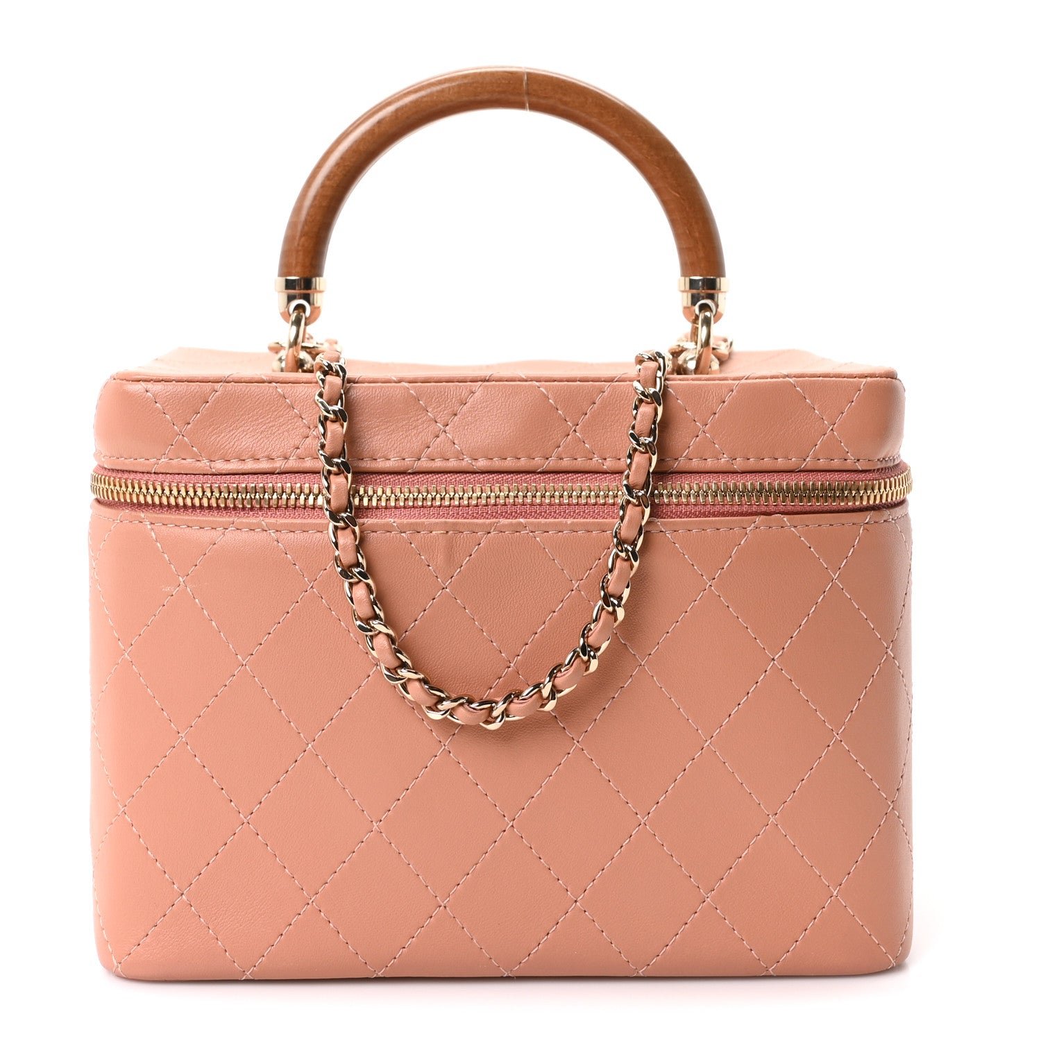 Chanel Lambskin Flat Quilted Knock On Wood Large Vanity Case Beige