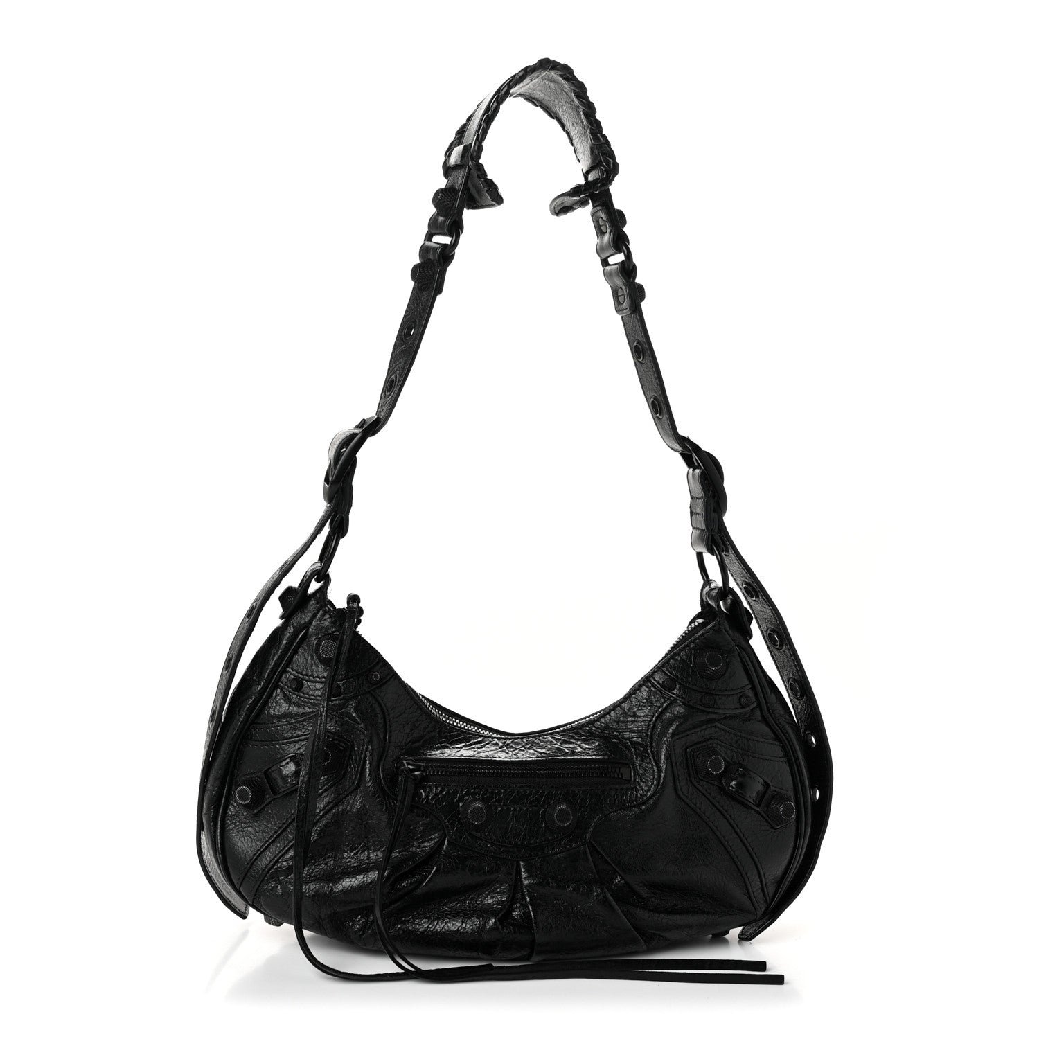 Balenciaga Agneau Arena Monochrome Small Le Cagole Shoulder Bag Black