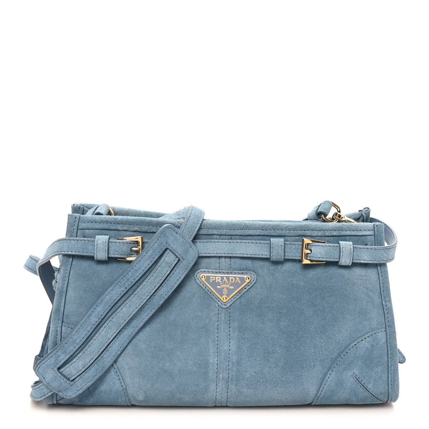 Prada Scamosciato Triangle Small Bonnie Shoulder Bag Astrale