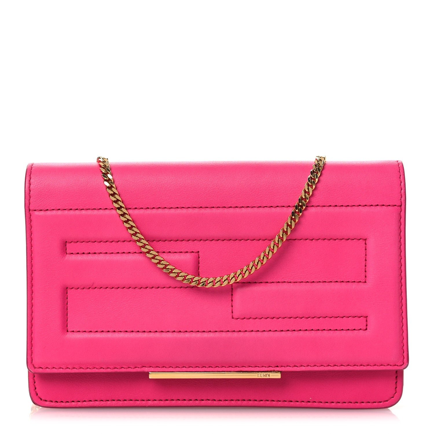 Fendi Vitello Flamingo Tube Wallet on Chain Fuchsia