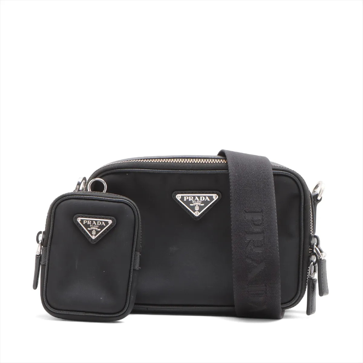 Prada Tessuto Brique Nylon & Leather Shoulder bag Black