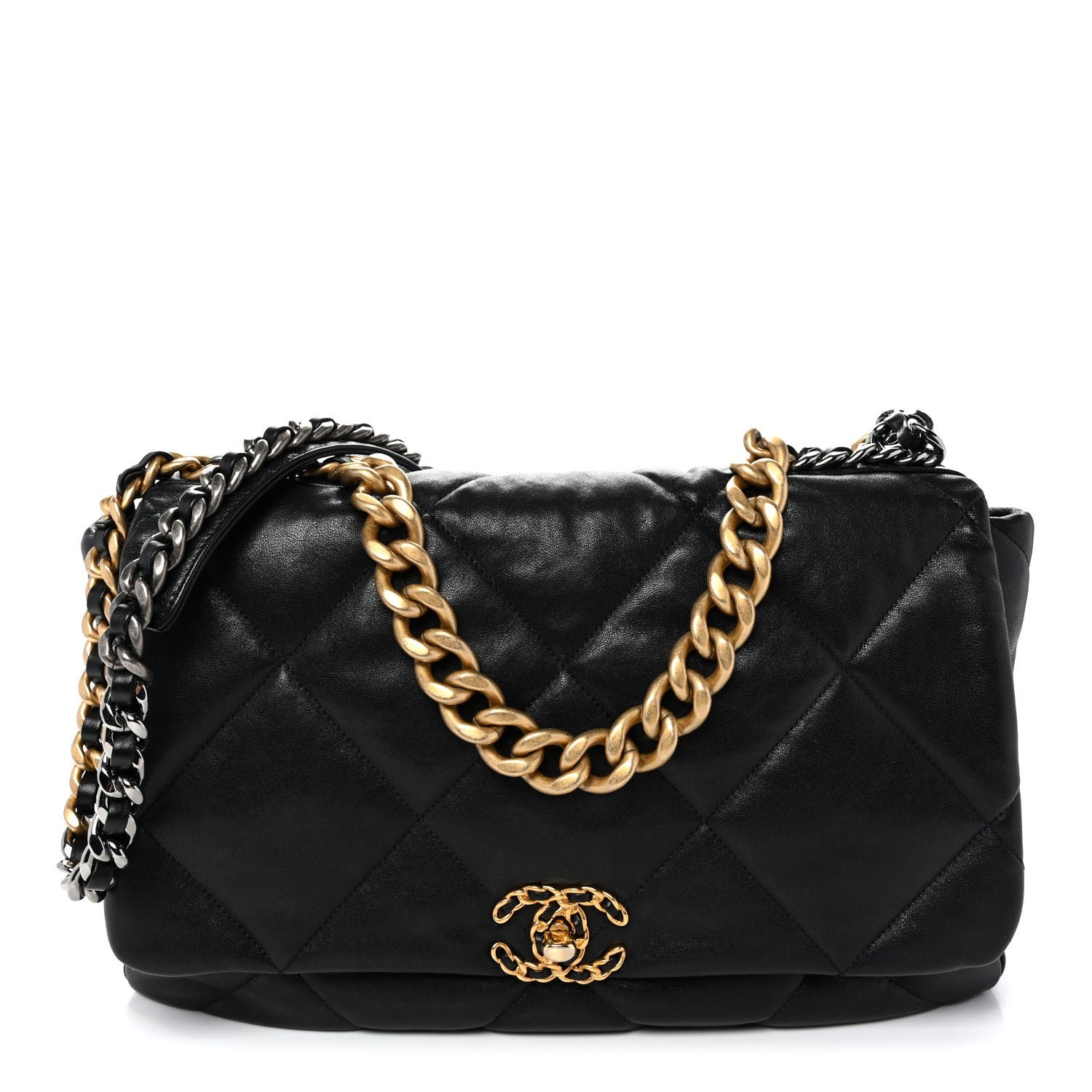 Chanel Lambskin Quilted Maxi Chanel 19 Flap Black