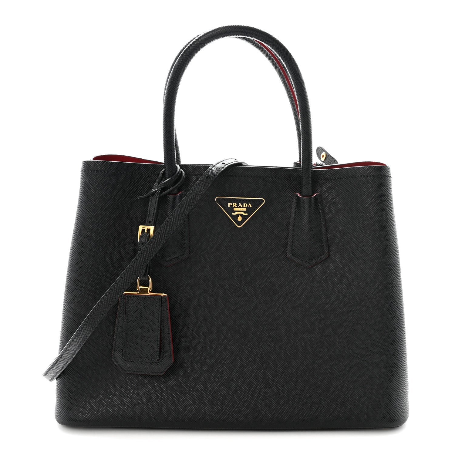 Prada Saffiano Cuir Medium Double Bag Black Fuoco