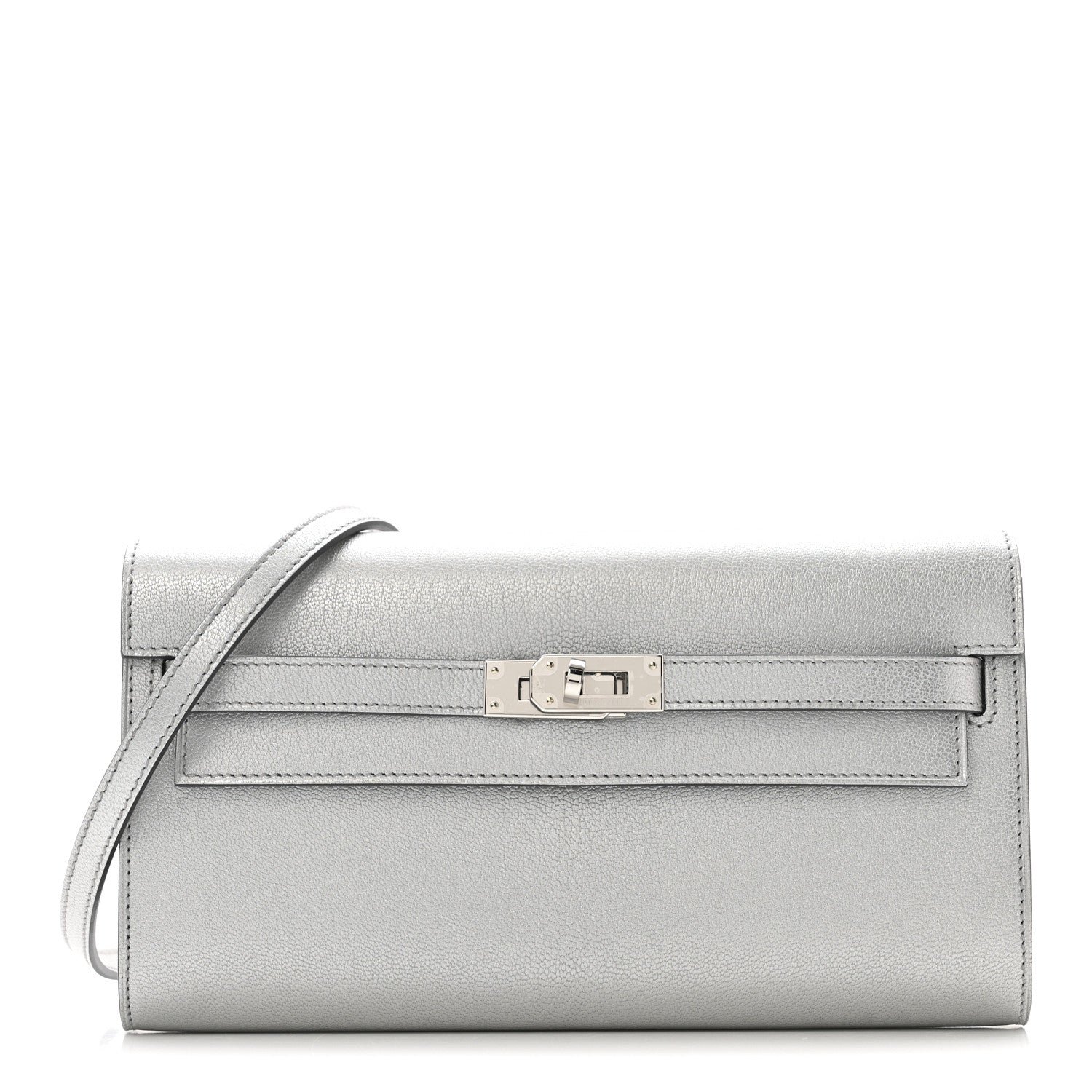 Hermes Metallic Chevre Chamkilight Kelly Wallet To Go Argent