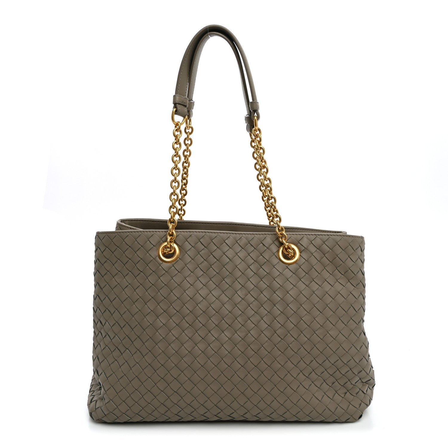 Bottega Veneta Bottega Veneta Nappa Intrecciato Medium Classic Chain Strap Tote Taupe Grey