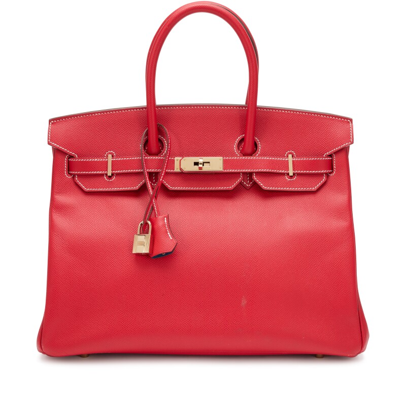 Hermes Rouge Casaque and Bleu Thalassa Verso Birkin 35 Permabrass Hardware, 2012