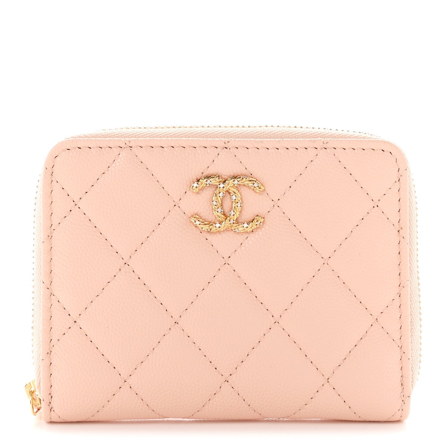 Chanel Caviar Crystal Quilted CC Zip Coin Purse Light Pink