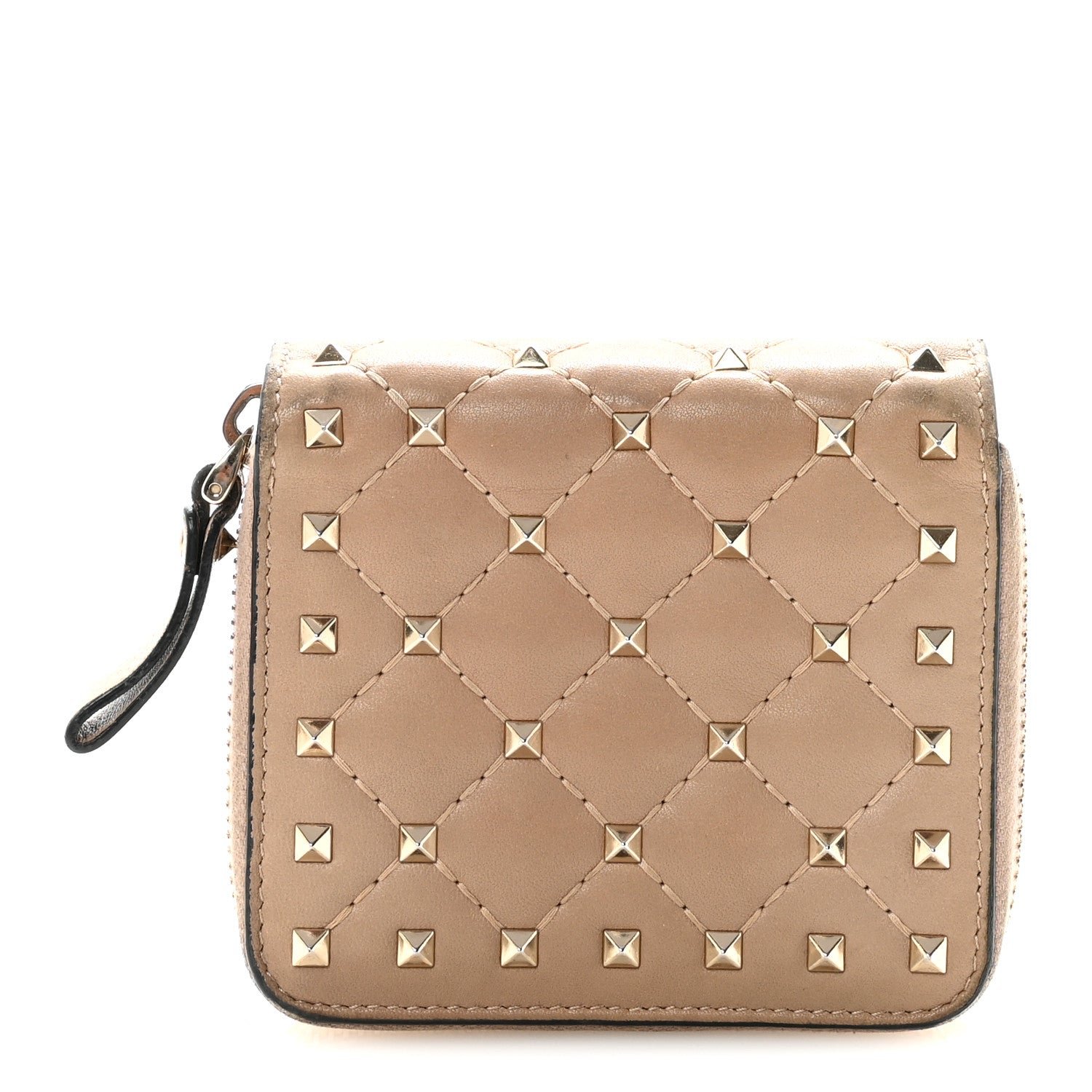 Valentino Garavani Valentino Garavani Nappa Rockstud Spike Compact Zip Around Wallet Poudre