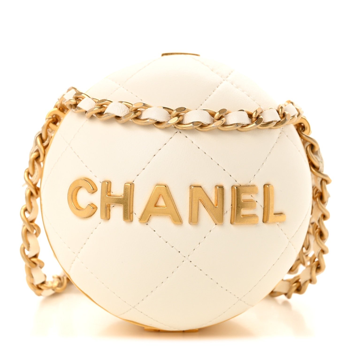 Chanel Lambskin CC Sphere Minaudiere Chain Clutch White