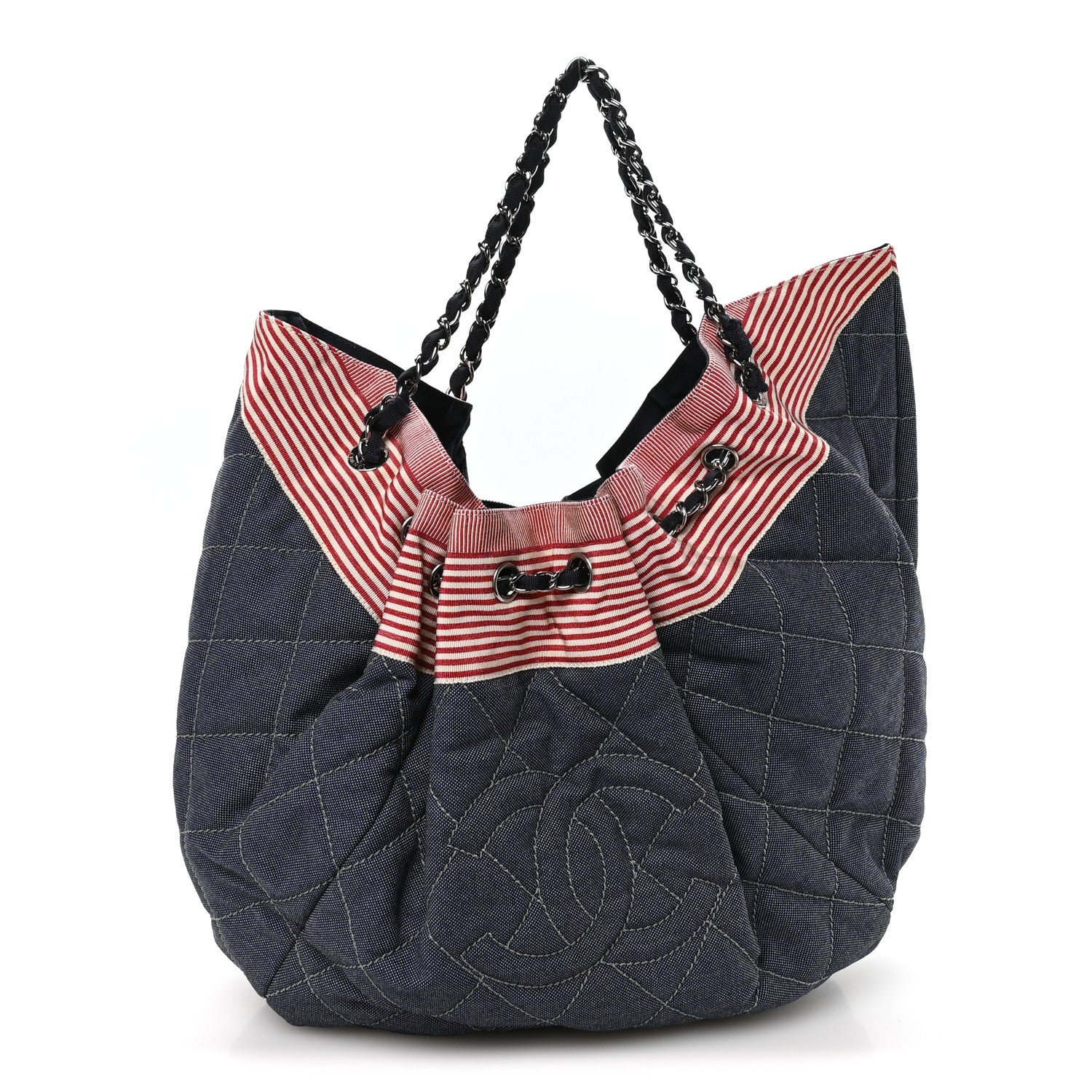 Chanel Denim Quilted Large Stretch Spirit Cabas Blue