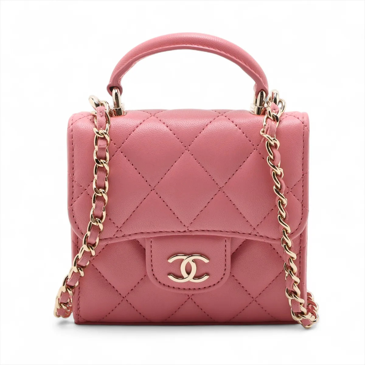 Chanel Mini Mini Matelasse Lambskin 2 Way Handbag Pink Gold Metal Fittings rando