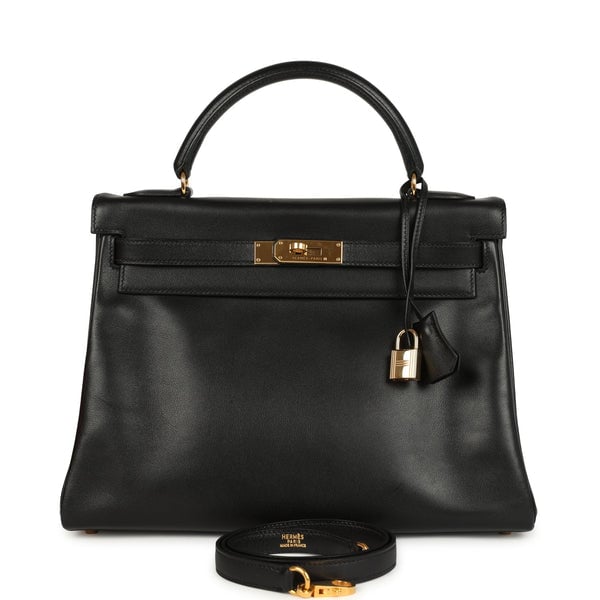 Hermes Vintage Hermes Kelly Retourne 32 Black Gulliver Gold Hardware