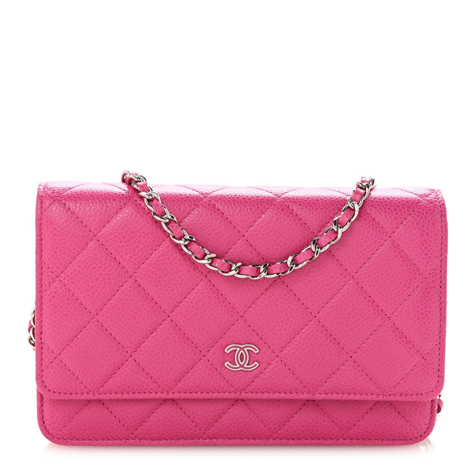 Chanel Caviar Enamel Quilted Wallet On Chain WOC Pink