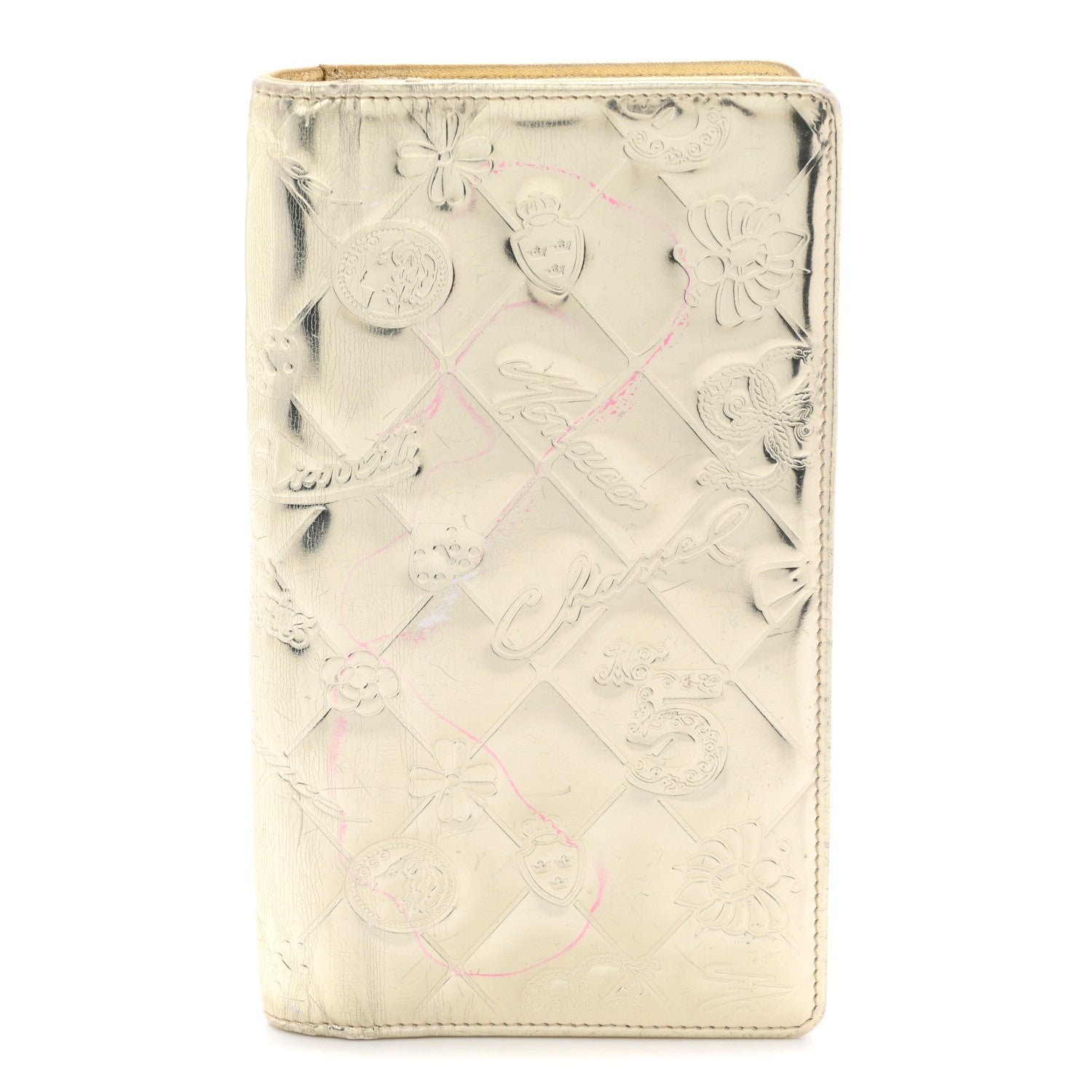 Chanel Metallic Patent Calfskin Quilted Lucky Symbols Yen Wallet Gold