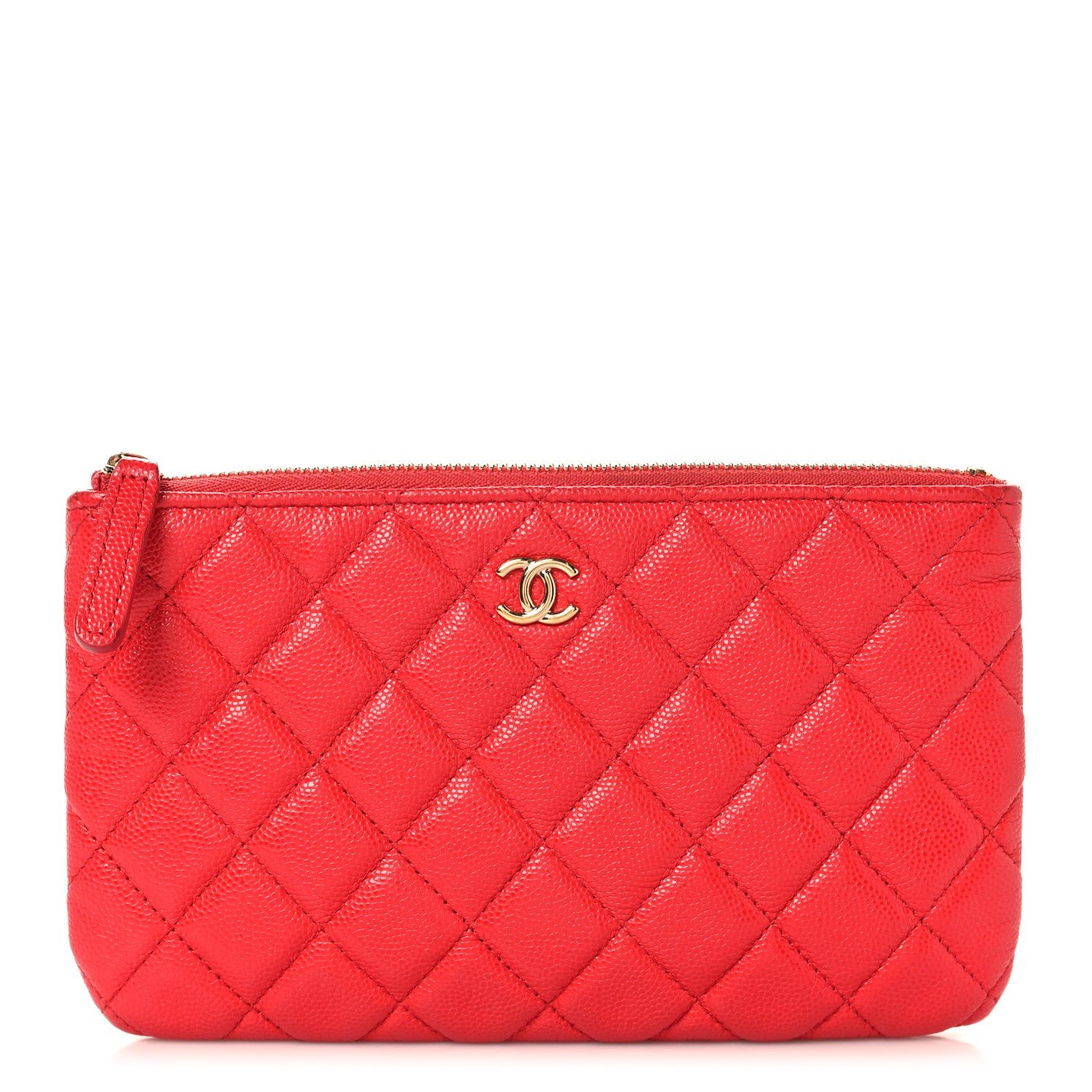 Chanel Shiny Caviar Quilted Cosmetic Case Red