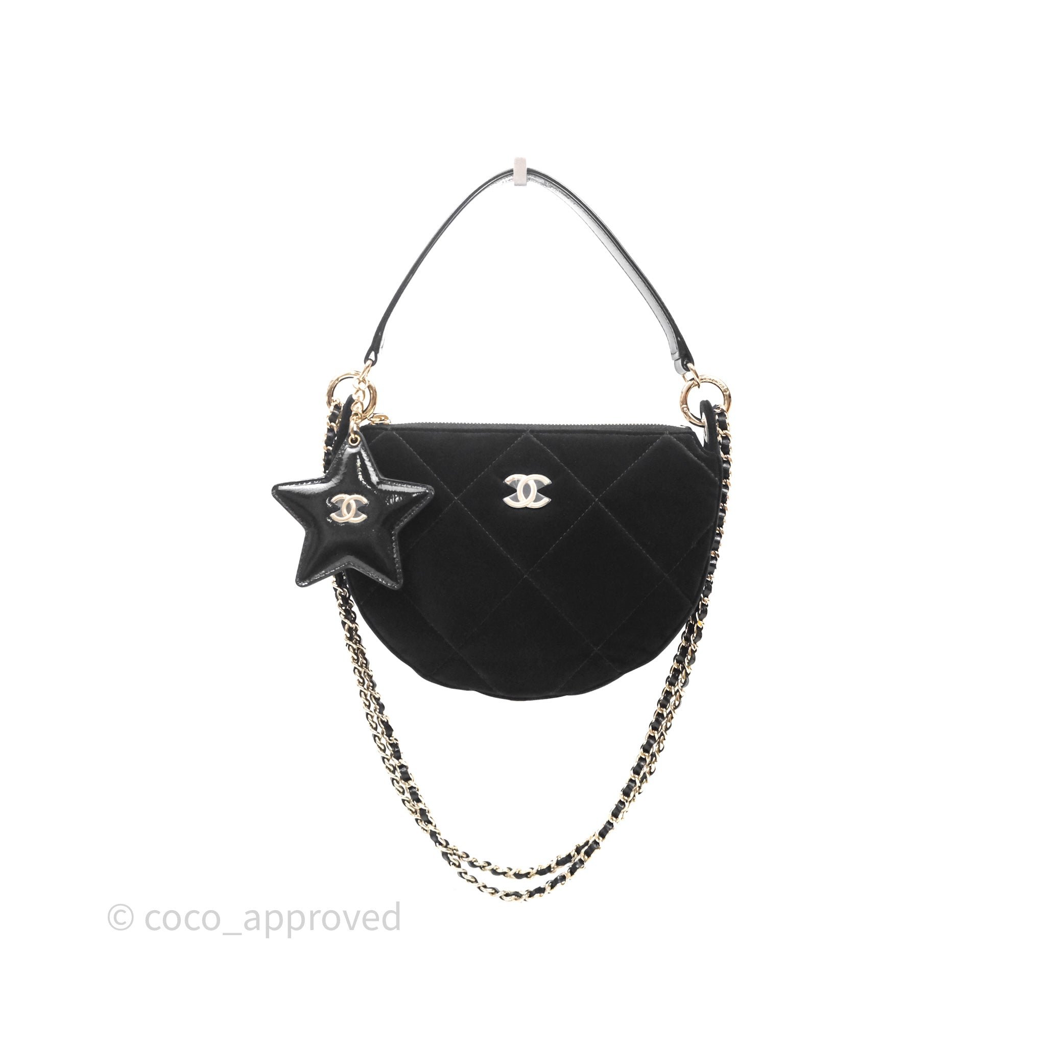Chanel Clutch With Chain Velvet Effect Nylon Aged Gold Hardware