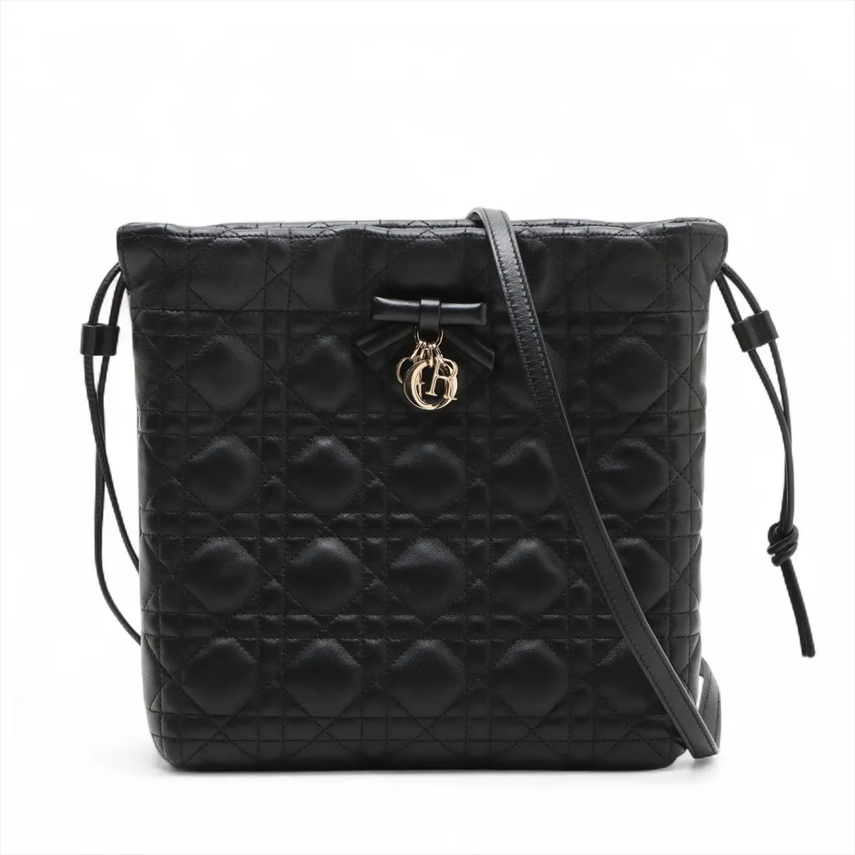 Christian Dior Cannage Adiorable Mini buckets Leather 2 Way Shoulder Bag Black