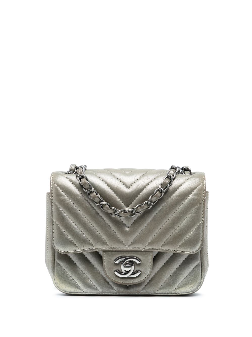 2016-2017 Mini Square Classic Chevron Iridescent Calfskin Single Flap crossbody bag