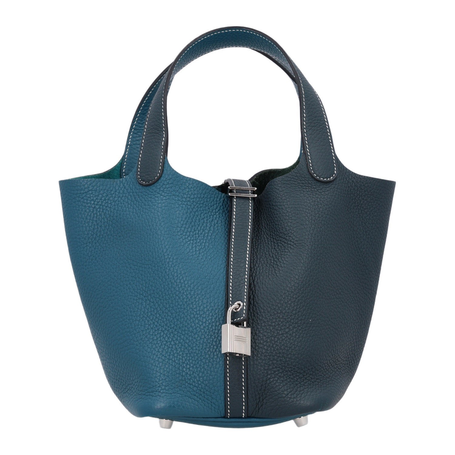 Hermes Taurillon Clemence Casaque Picotin Lock 18 PM Vert Bosphore Deep Bleu