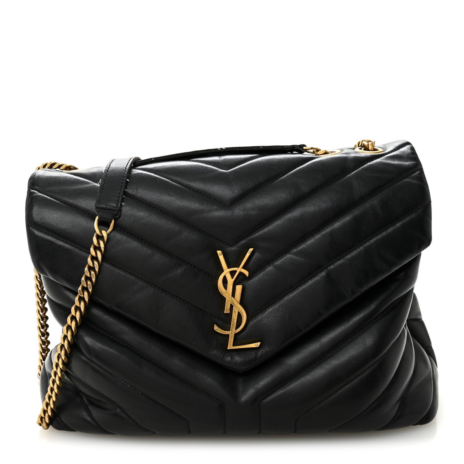 Saint Laurent Calfskin Y Quilted Monogram Medium Loulou Chain Satchel Black