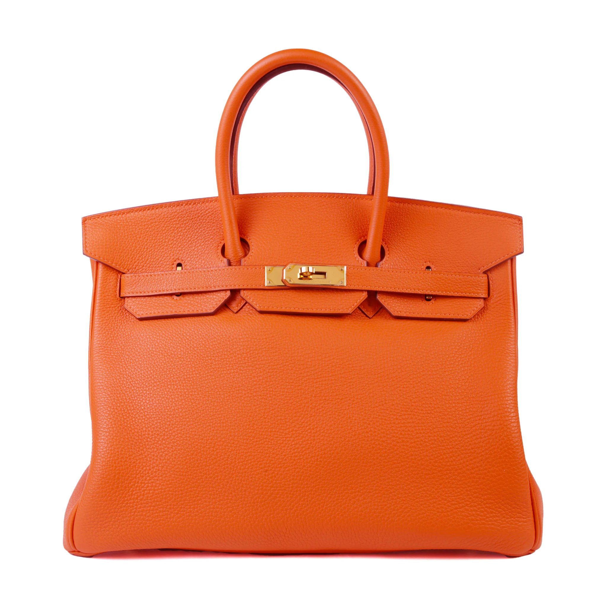 Very Good ( Rank A) HERMÈS Birkin 35 Orange Togo Gold hardware Square F (2002)