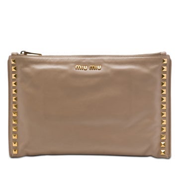 Calf Leather Studded Leather Zip Clutch