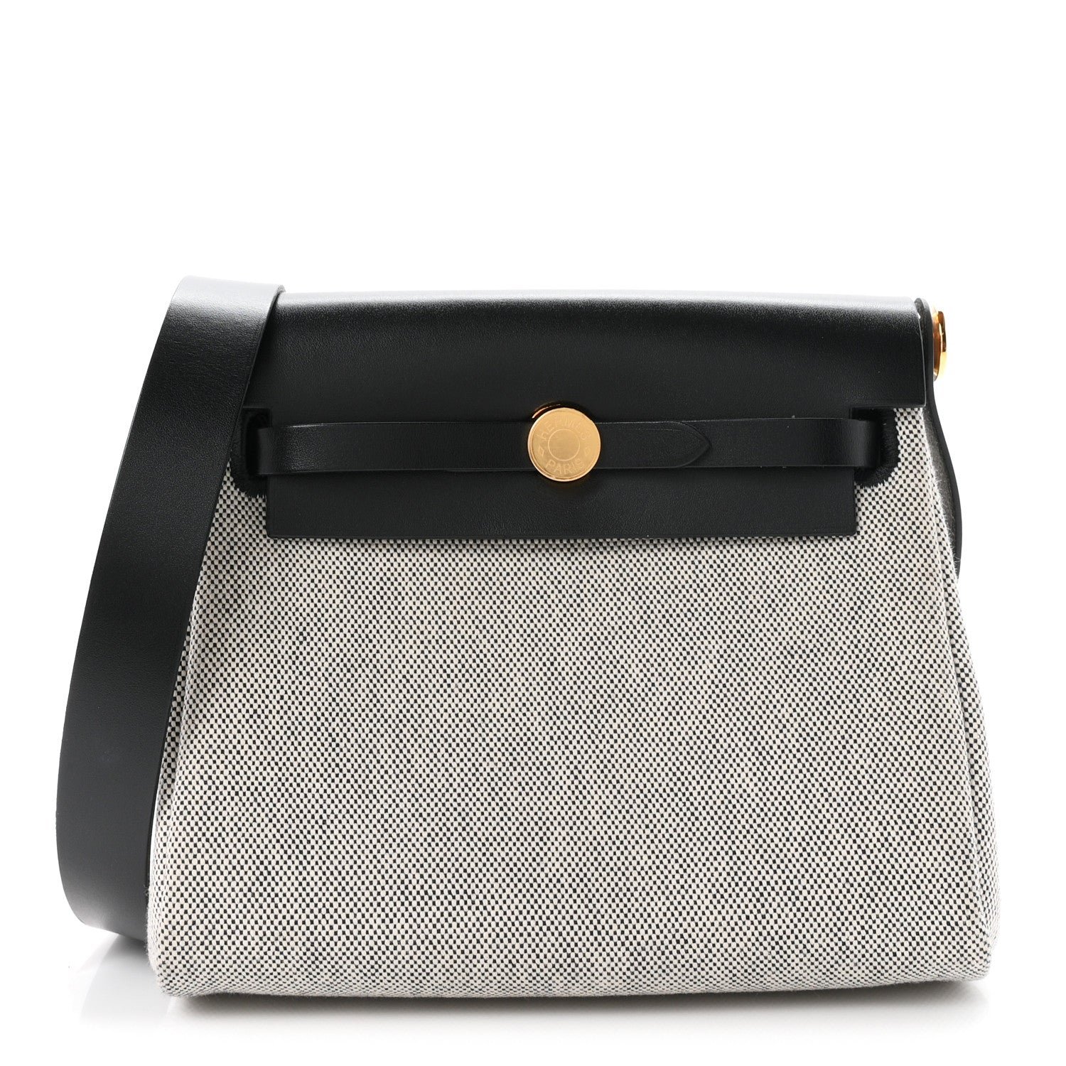 Hermes Military Toile Vache Hunter Herbag Zip Retourne 20 Ecru Black