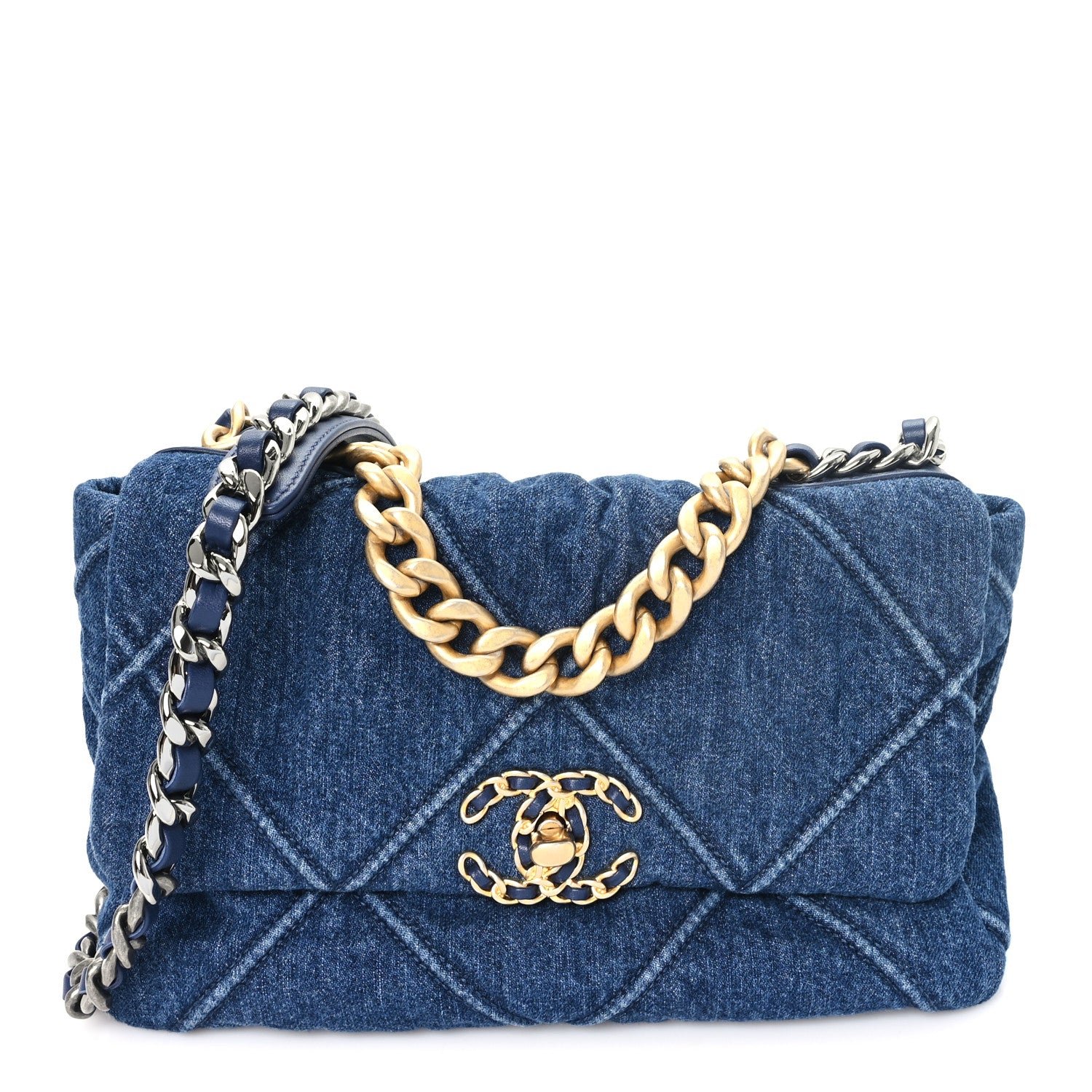 Chanel Denim Quilted Medium Chanel 19 Flap Blue