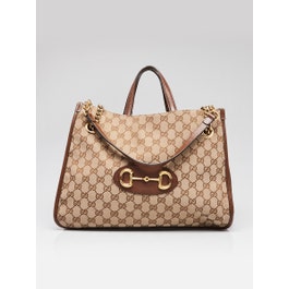 Gucci Beige/Brown GG Canvas Horsebit 1955 Medium Tote Bag