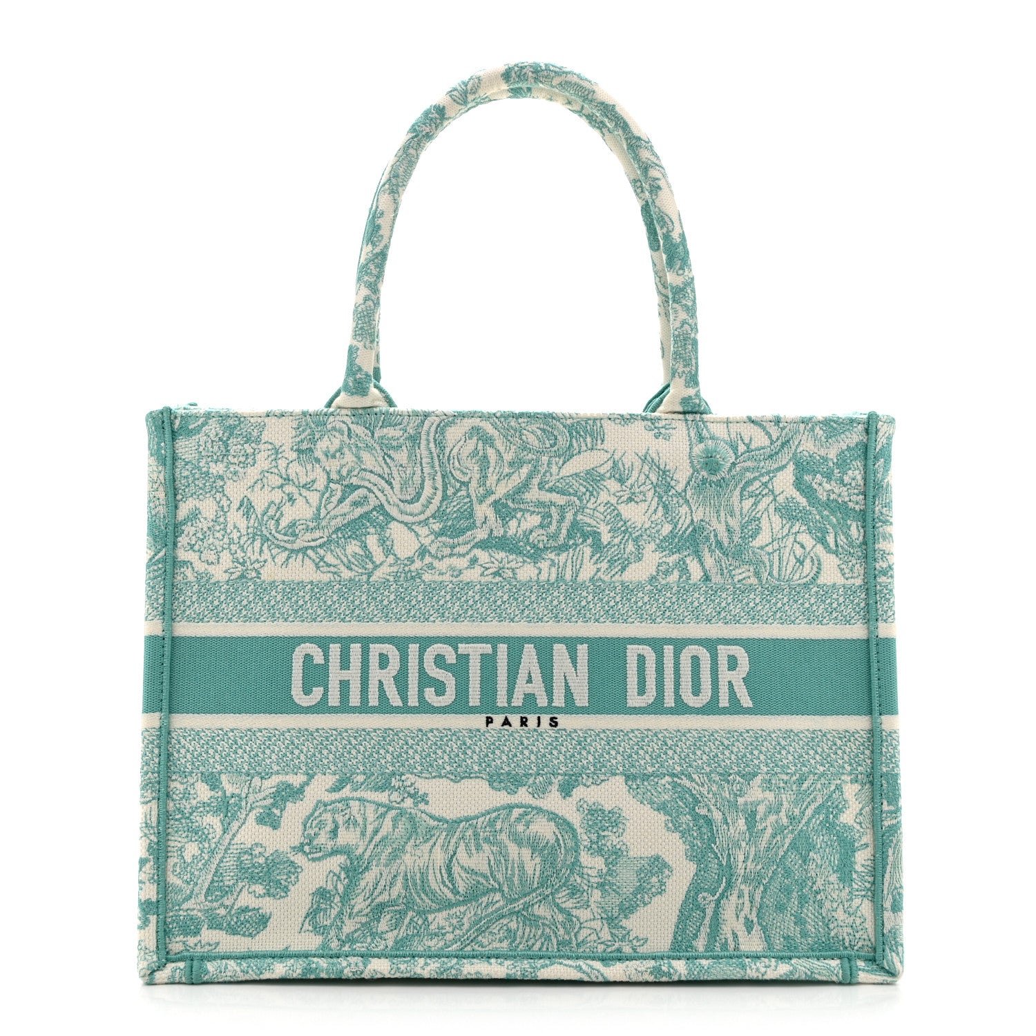 Christian Dior Canvas Embroidered Medium Dioriviera Toile De Jouy Book Tote Aquamarina