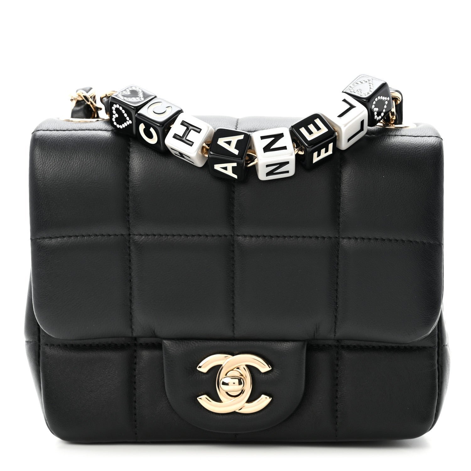 Chanel Lambskin Resin Crystal Square Quilted Mini Monacoco Flap Black