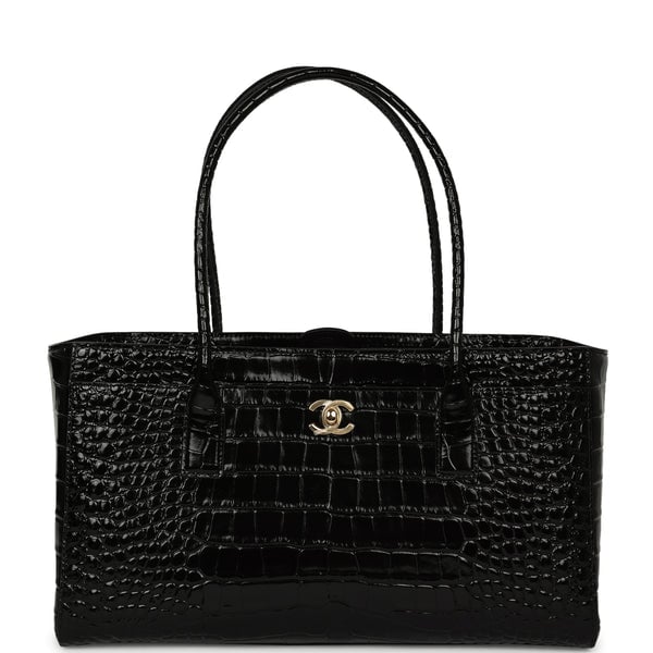 Chanel Chanel Small Cerf Shopping Bag Black Croc Embossed Calfskin Gold Hardware