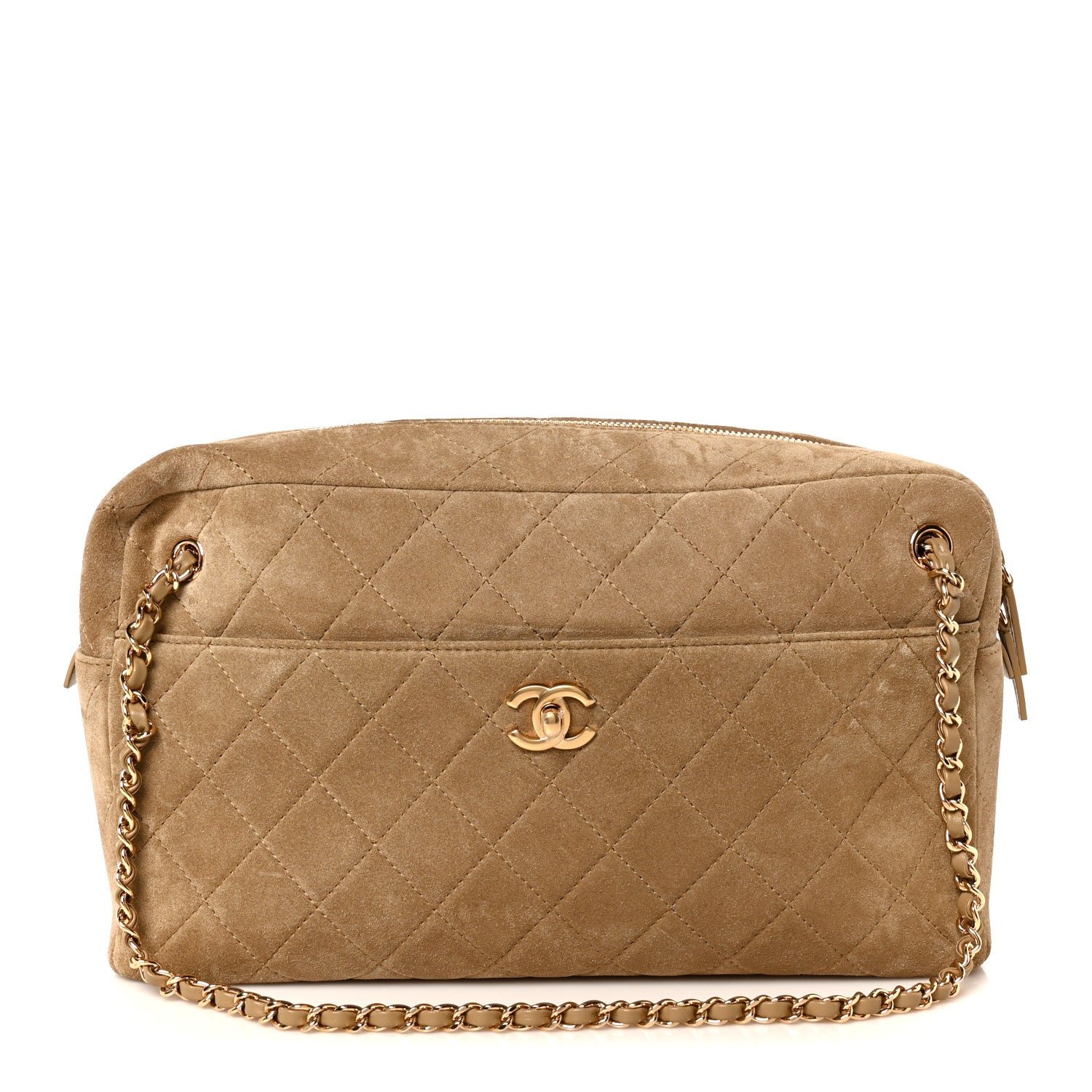 Chanel Suede Calfskin Quilted Camerissimo Camera Case Dark Beige