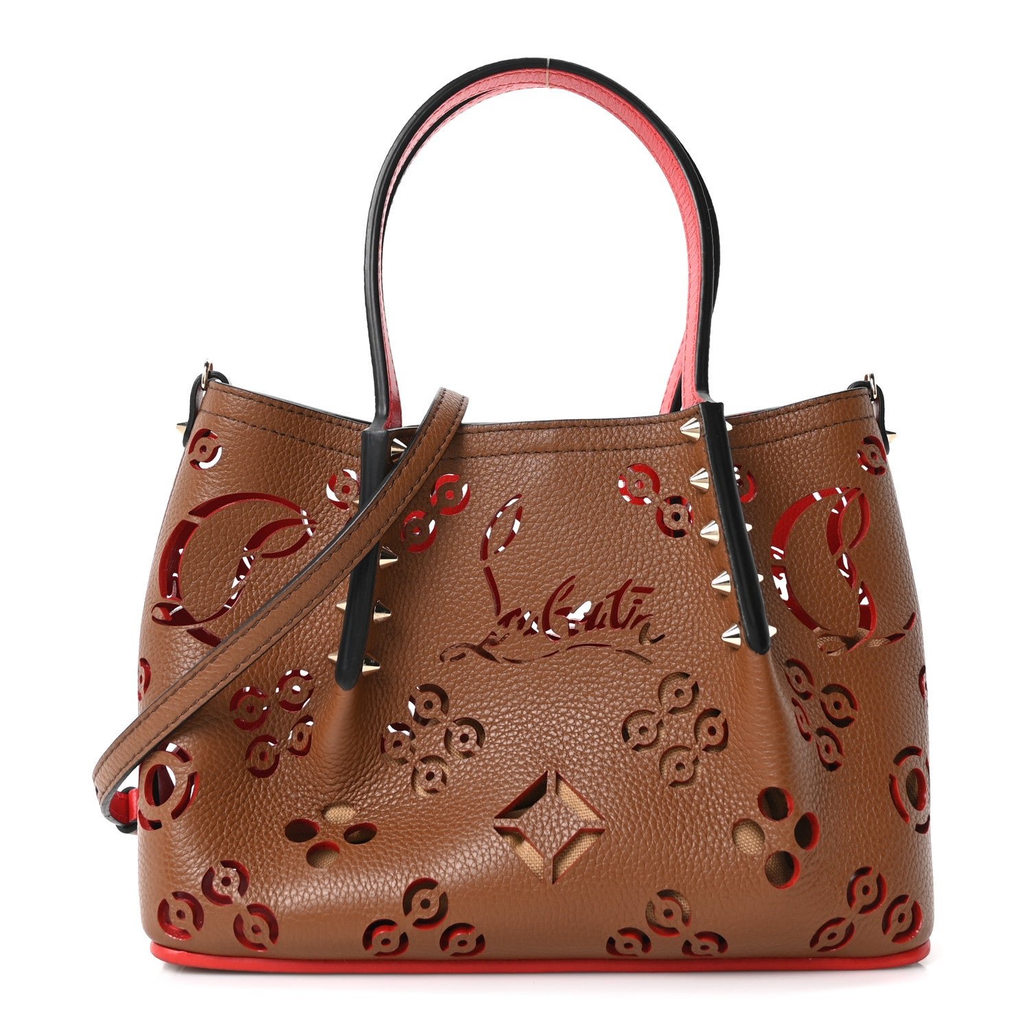 Christian Louboutin Christian Louboutin Calfskin Loubinthesky Mini Perforated Cabarock Spikes Tote Biscotto