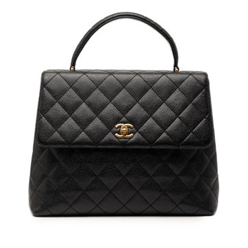 Calf Leather CC Quilted Caviar Kelly Top Handle Bag